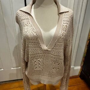 INTERMIX Beige V-Neck Knit Sweater